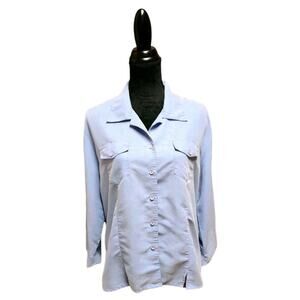 Sarah Bentley Women's 1X Blouse Long-Sleeve Metallic Blue Button-Up Collared Top